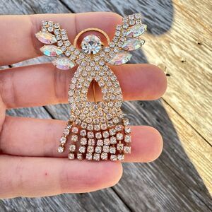 Vintage Rhinestone Angel Brooch with Fringe